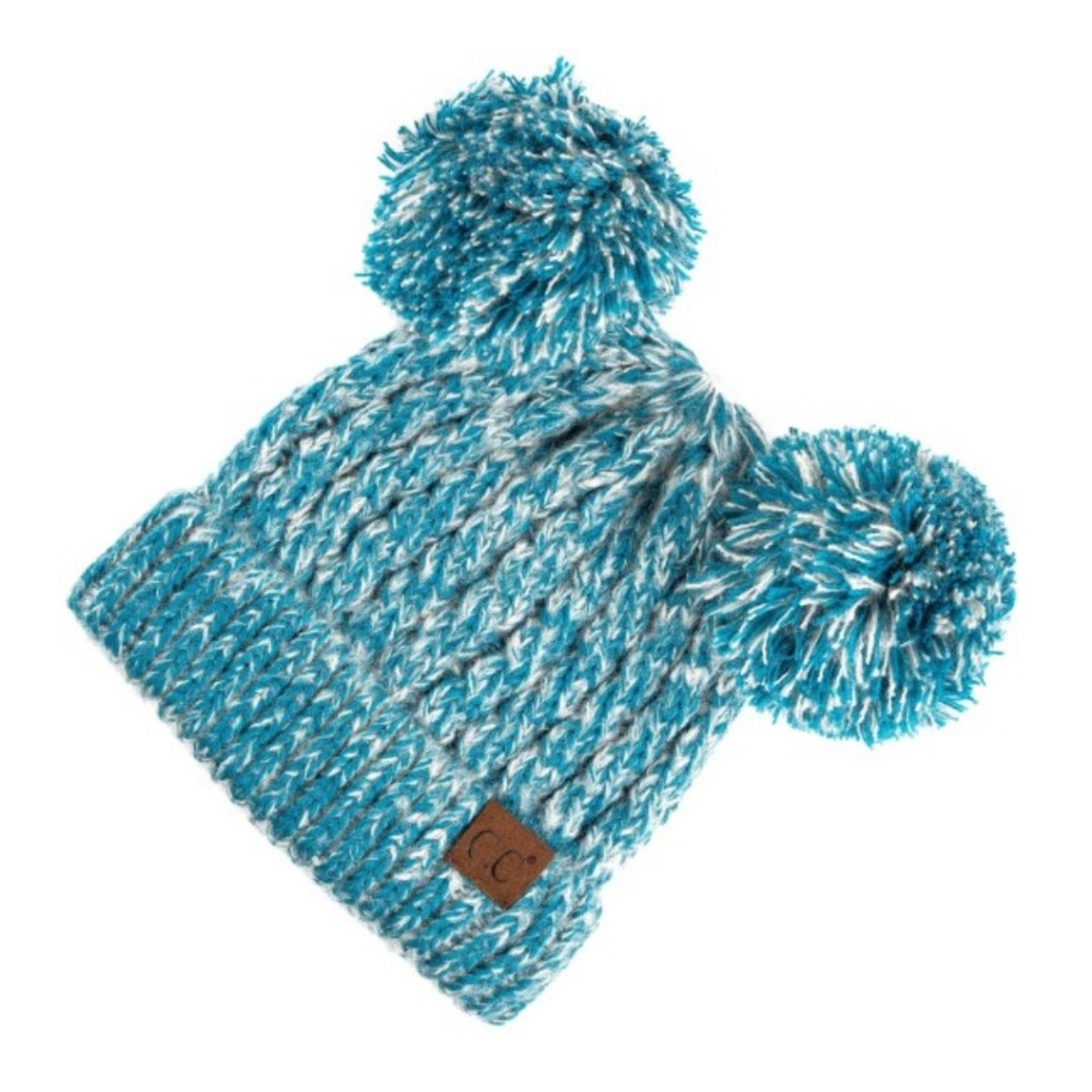 C.C. Double Pompom Beanie. Adult   Teal